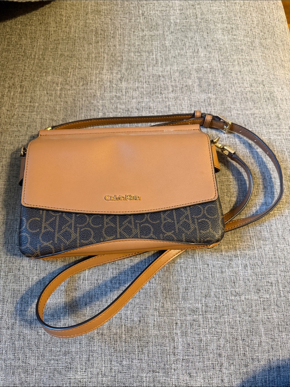 Calvin Klein Brown Tan Monogram Crossbody Bag